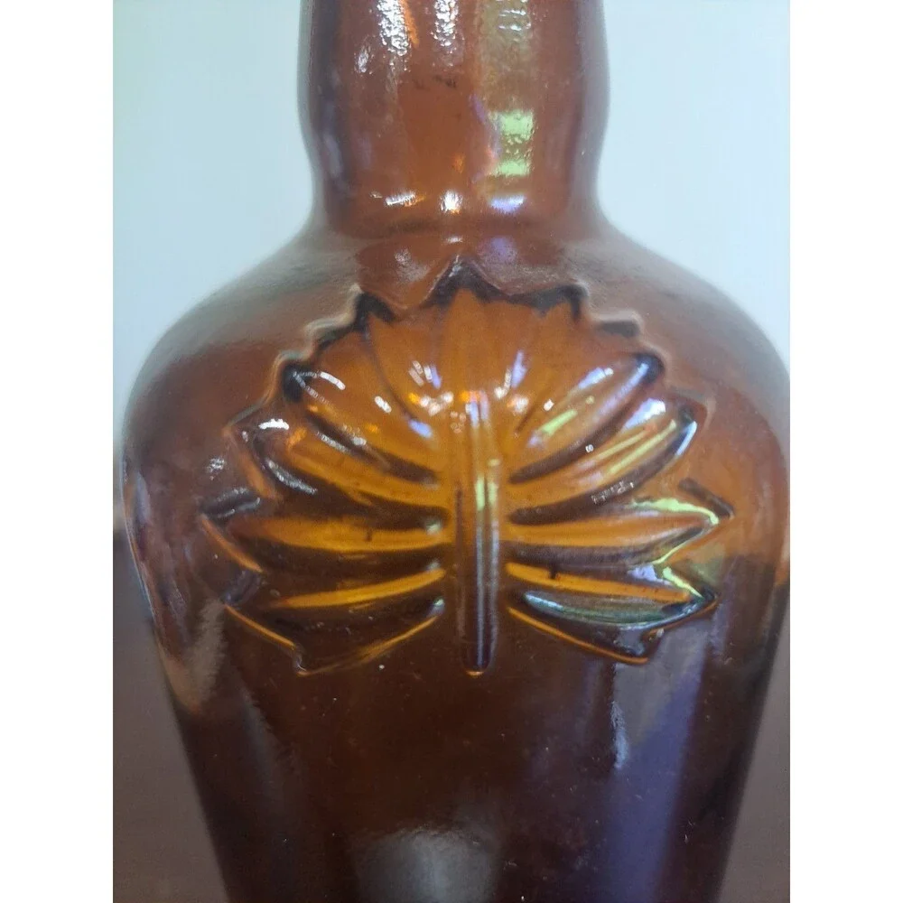 Vintage John Macnaughton Amber Brown Liqour Bottle Molded Palmette On Shoulder